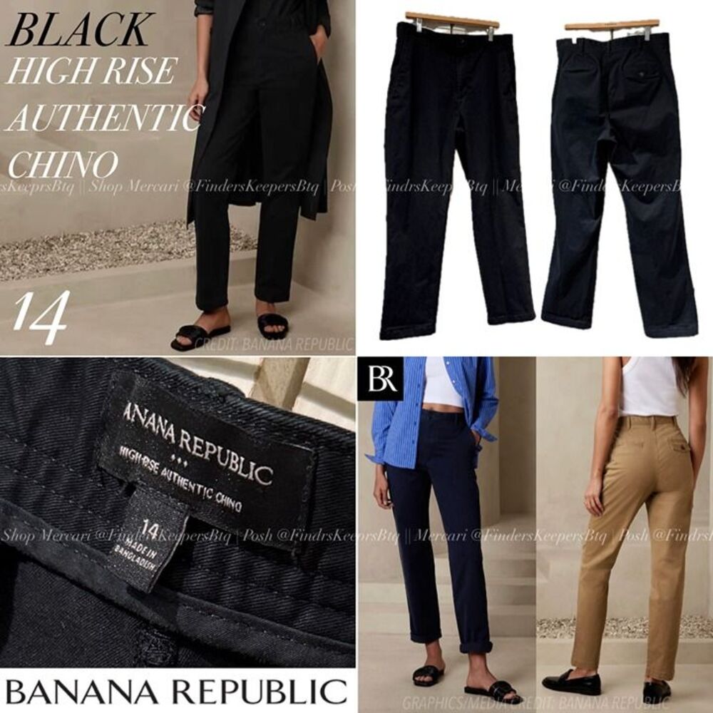 Banana Republic Black High Rise Authentic Chino Cotton Low Stretch Flat Front 14